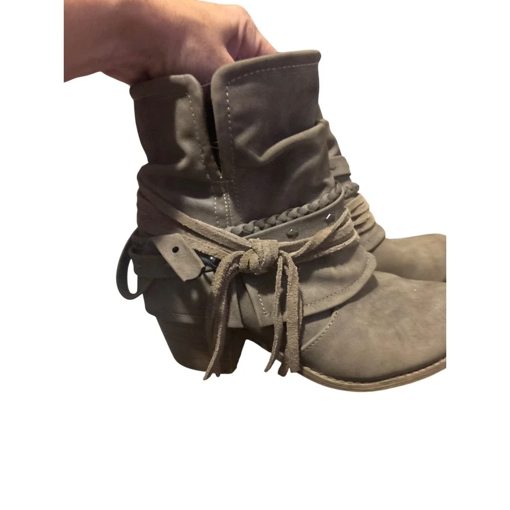 Shimmer by EDL Womens Taupe Brown Boho Slouchy Fringe Ankle Boots Size 5M